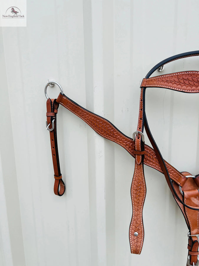 Premium Leather Headstall and Breast Collar Set with Basket wave Tooling NewEngland Tack