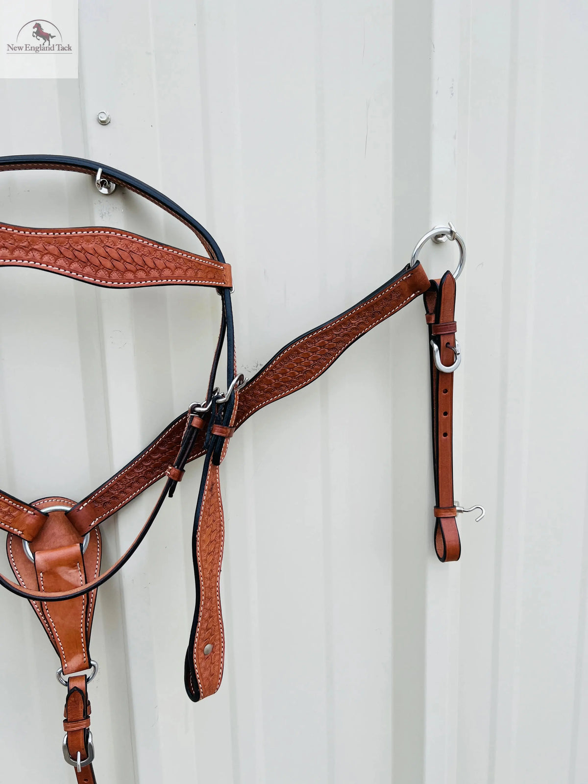 Premium Leather Headstall and Breast Collar Set with Basket wave Tooling NewEngland Tack