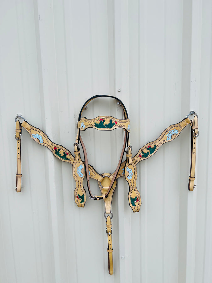 Premium Quality Western Headstall and Breast Collar Set- Leather-Floral Tooled NewEngland Tack
