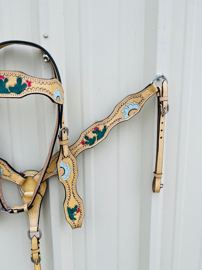 Premium Quality Western Headstall and Breast Collar Set- Leather-Floral Tooled NewEngland Tack