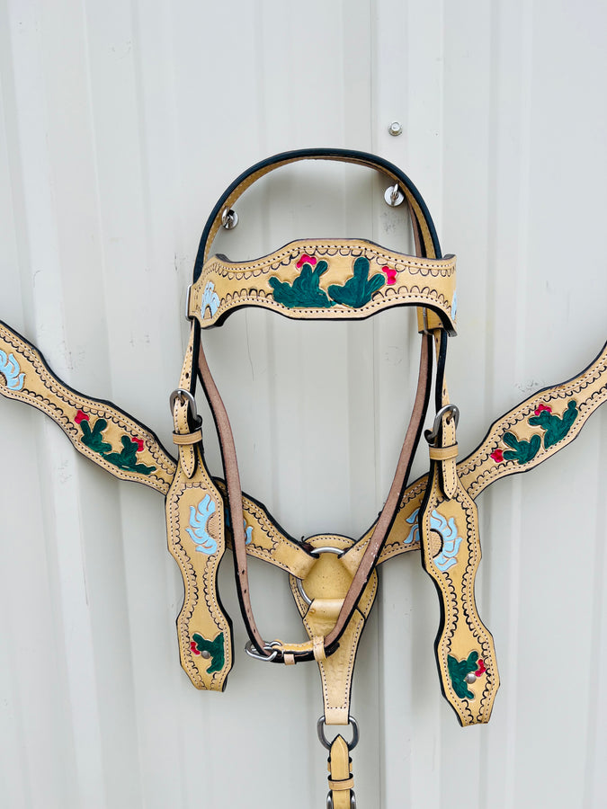 Premium Quality Western Headstall and Breast Collar Set- Leather-Floral Tooled NewEngland Tack
