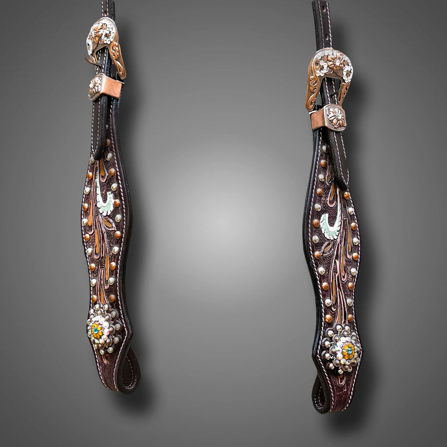 Premium Quality Western Leather Headstall and Breast Collar Set with Conchos And Beads - NewEngland Tack