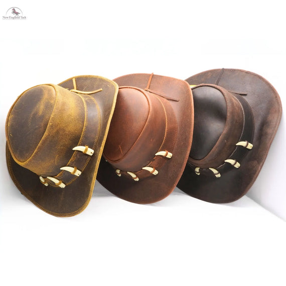 RESISTANCE Australian Leather Hat with Crocodile Band Teeth - Dundee Style | Outback Hat for Men and Women NewEngland Tack