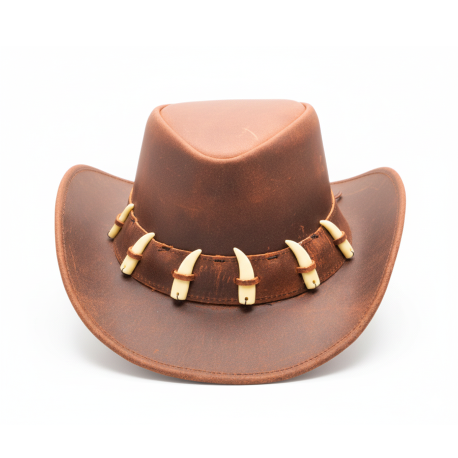RESISTANCE Australian Leather Hat with Crocodile Band Teeth - Dundee Style | Outback Hat for Men and Women