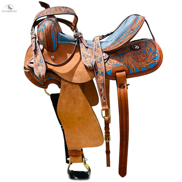 Resistance Adult Western Horse Barrel Saddle For Horse Riding | Floral Tooled With Silver Conchos | Genuine Leather 14" 15" 16" with Free Tack set NewEngland Tack