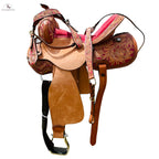 Resistance Adult Western Horse Barrel Saddle For Horse Riding | Floral Tooled With Silver Conchos | Genuine Leather 14" 15" 16" with Free Tack set NewEngland Tack