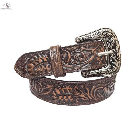 Resistance Floral Coffee Brown Women's Cowgirl Cowboy Country Belt  With Floral Embossed Silver Buckle NewEngland Tack