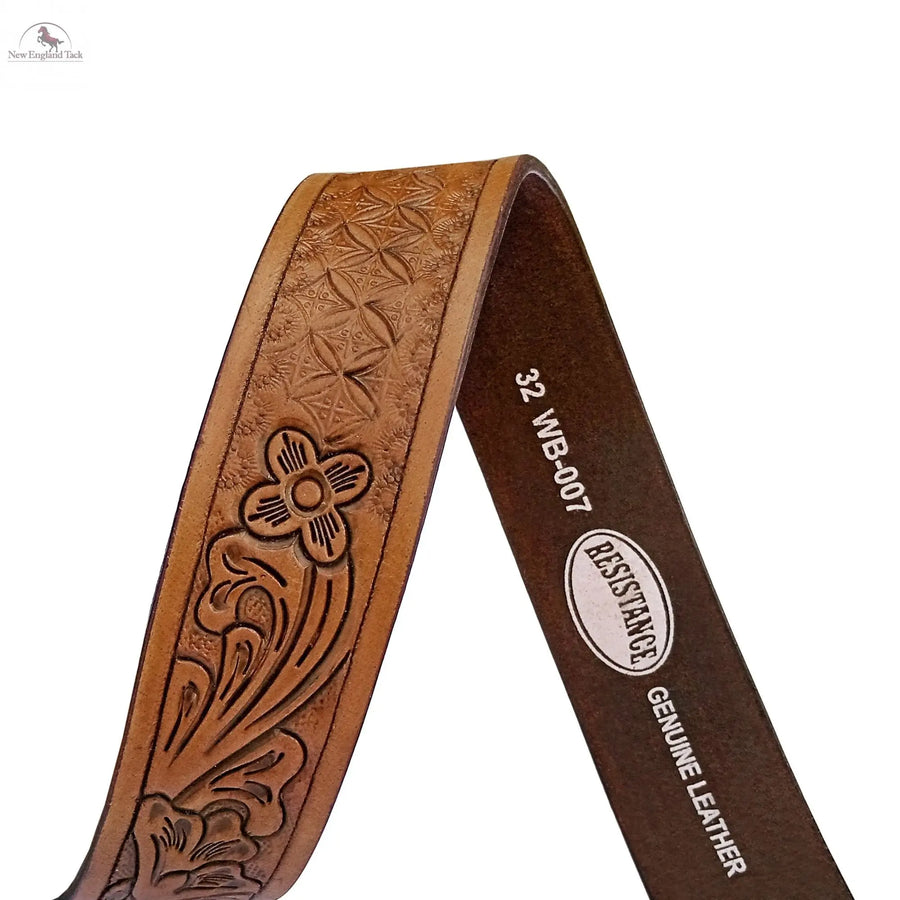 Resistance Floral Tea Brown Women's Cowgirl Cowboy Country Belt  With Floral Embossed Silver Buckle NewEngland Tack