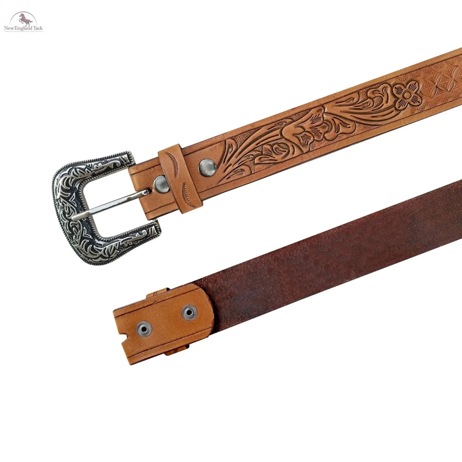 Resistance Floral Tea Brown Women's Cowgirl Cowboy Country Belt  With Floral Embossed Silver Buckle NewEngland Tack