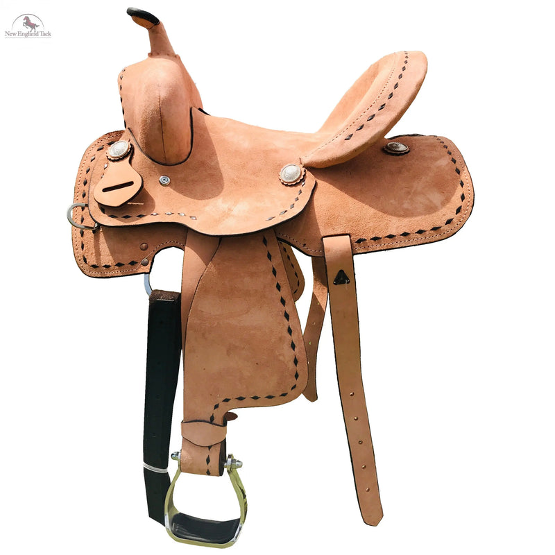 Selle Western Enfant 8 Pouces – Sazaar Tack, Cuir Véritable, Tooled Floral, Jeu De Tack