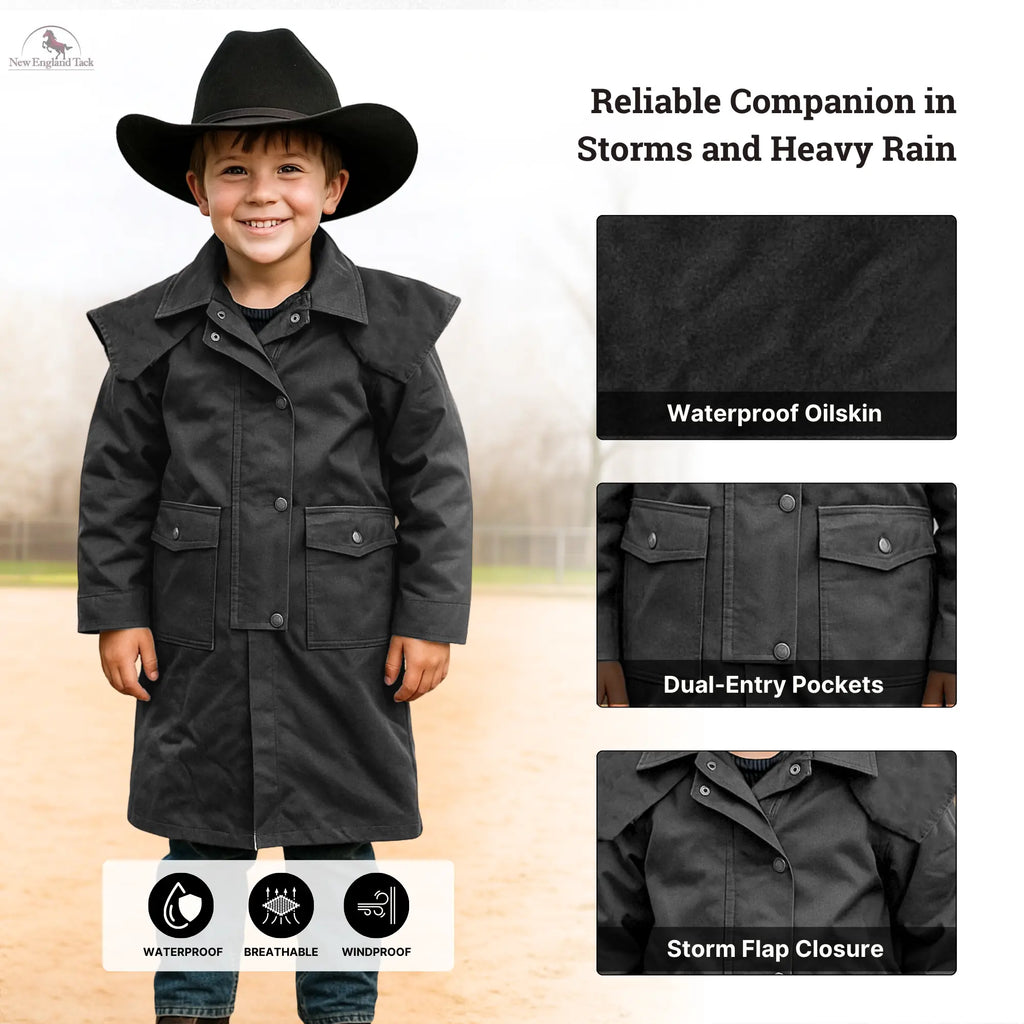 Resistance Kids Western Oilskin Waterproof Duster Coat NewEngland Tack