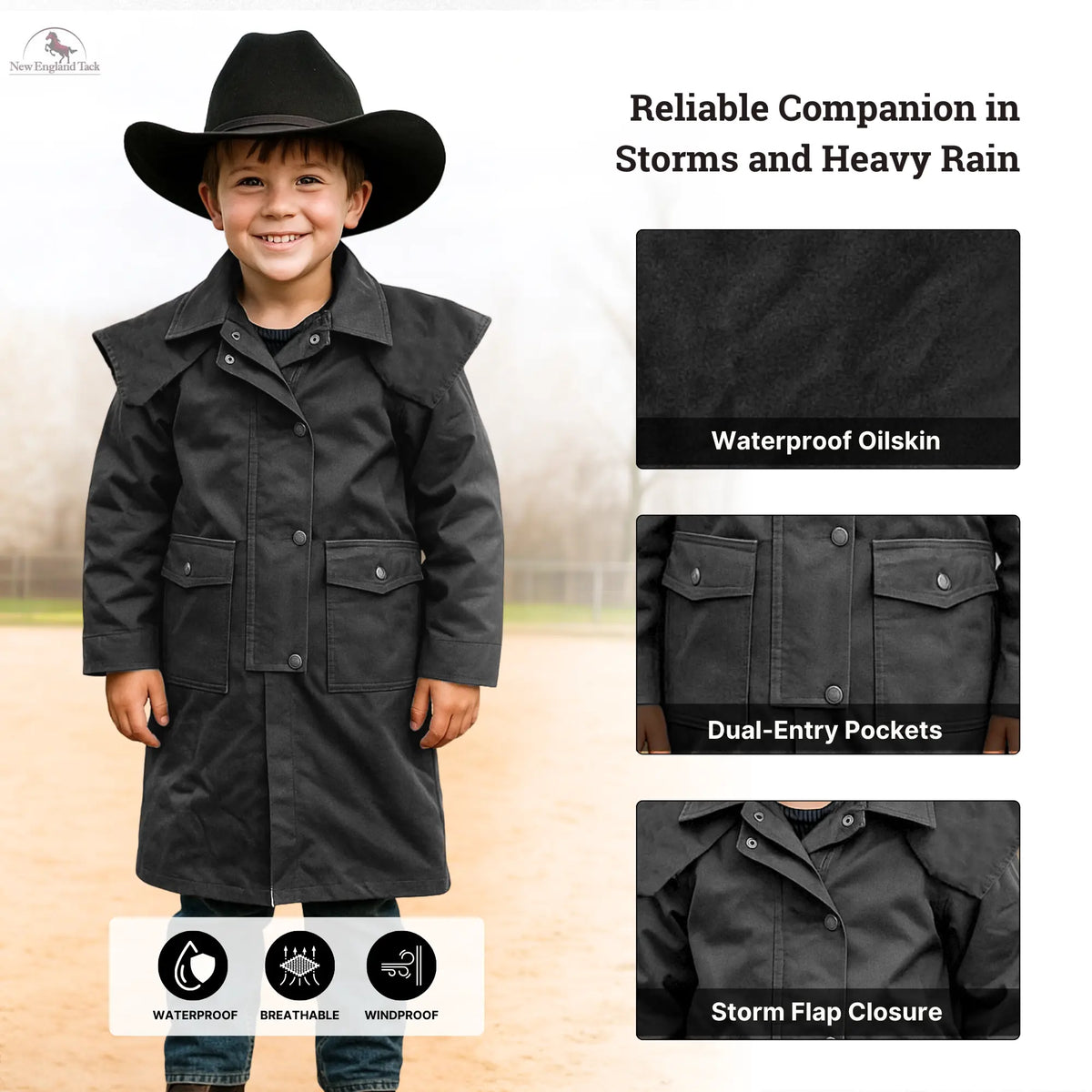 Resistance Kids Western Oilskin Waterproof Duster Coat NewEngland Tack