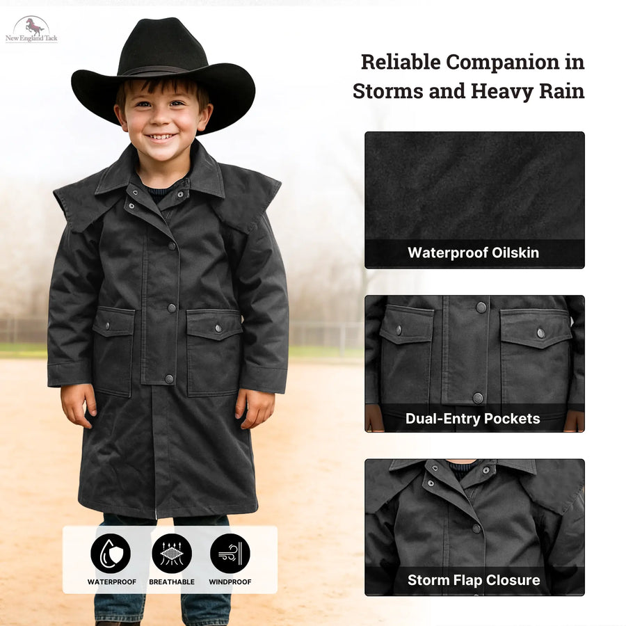 Resistance Kids Western Oilskin Waterproof Duster Coat NewEngland Tack