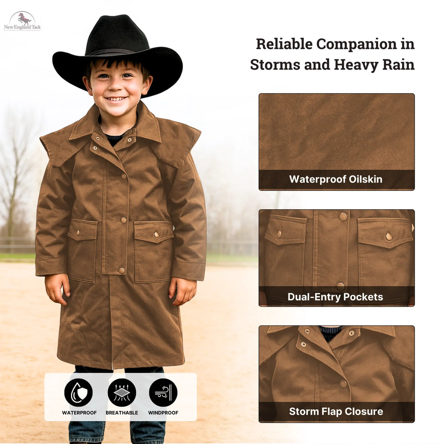 Resistance Kids Western Oilskin Waterproof Duster Coat NewEngland Tack