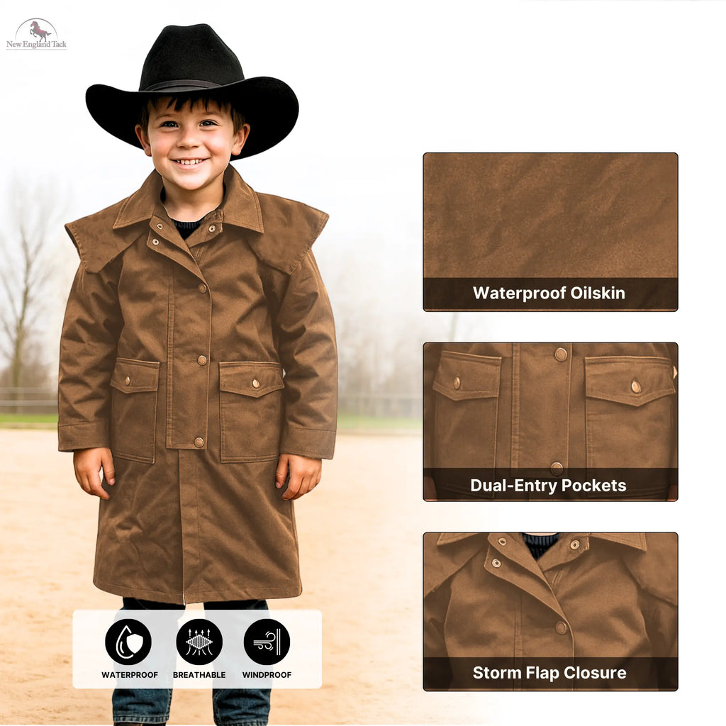 Resistance Kids Western Oilskin Waterproof Duster Coat NewEngland Tack