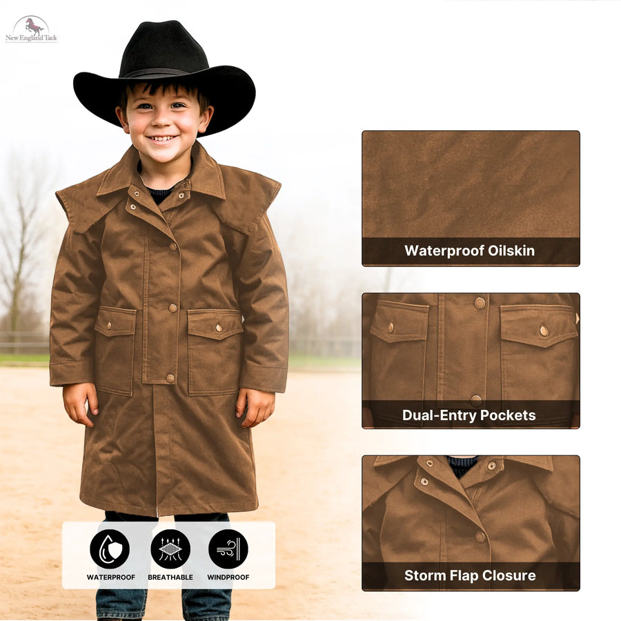 Resistance Kids Western Oilskin Waterproof Duster Coat NewEngland Tack