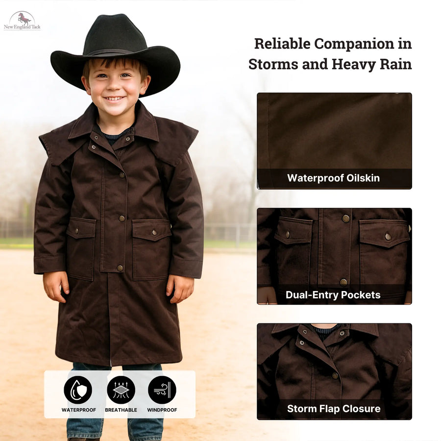 Resistance Kids Western Oilskin Waterproof Duster Coat NewEngland Tack
