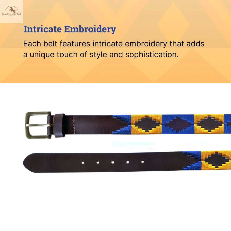 Resistance Polo Belt for Men | Hand Stitched Leather Belt With Colorful Embroidery | Gaucho Style Belt 1.5 Wide NewEngland Tack