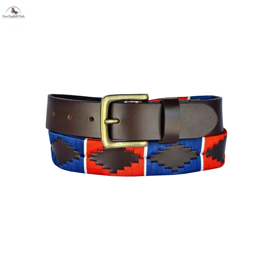 Resistance Polo Belt for Men | Hand Stitched Leather Belt With Colorful Embroidery | Gaucho Style Belt 1.5” Wide - NewEngland Tack