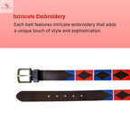 Resistance Polo Belt for Men | Hand Stitched Leather Belt With Colorful Embroidery | Gaucho Style Belt 1.5” Wide NewEngland Tack