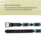 Resistance Polo Belt for Men | Hand Stitched Leather Belt With Colorful Embroidery | Gaucho Style Belt 1.5” Wide NewEngland Tack