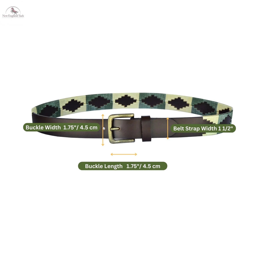 Resistance Polo Belt for Men | Hand Stitched Leather Belt With Colorful Embroidery | Gaucho Style Belt 1.5” Wide NewEngland Tack