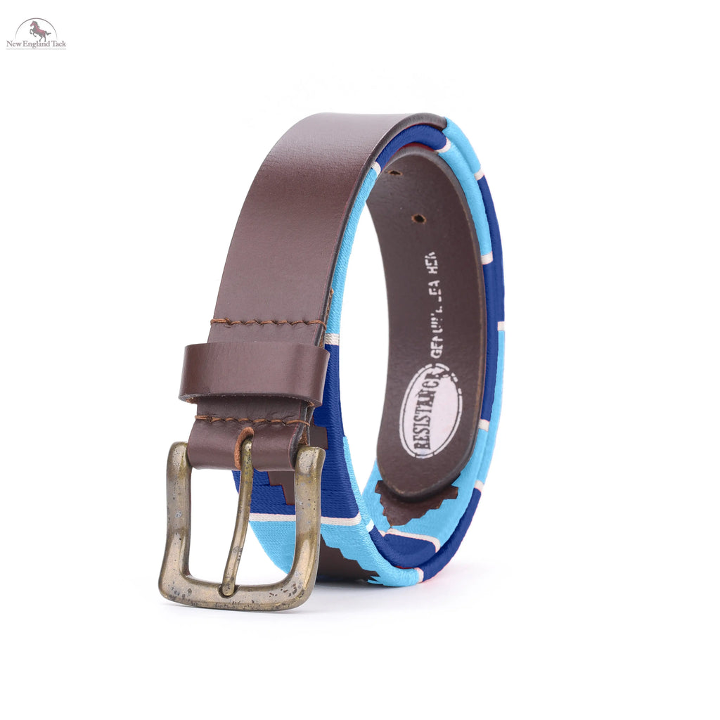 Resistance Polo Belt for Men | Hand Stitched Leather Belt With Colorful Embroidery | Gaucho Style Belt 1.5” Wide NewEngland Tack