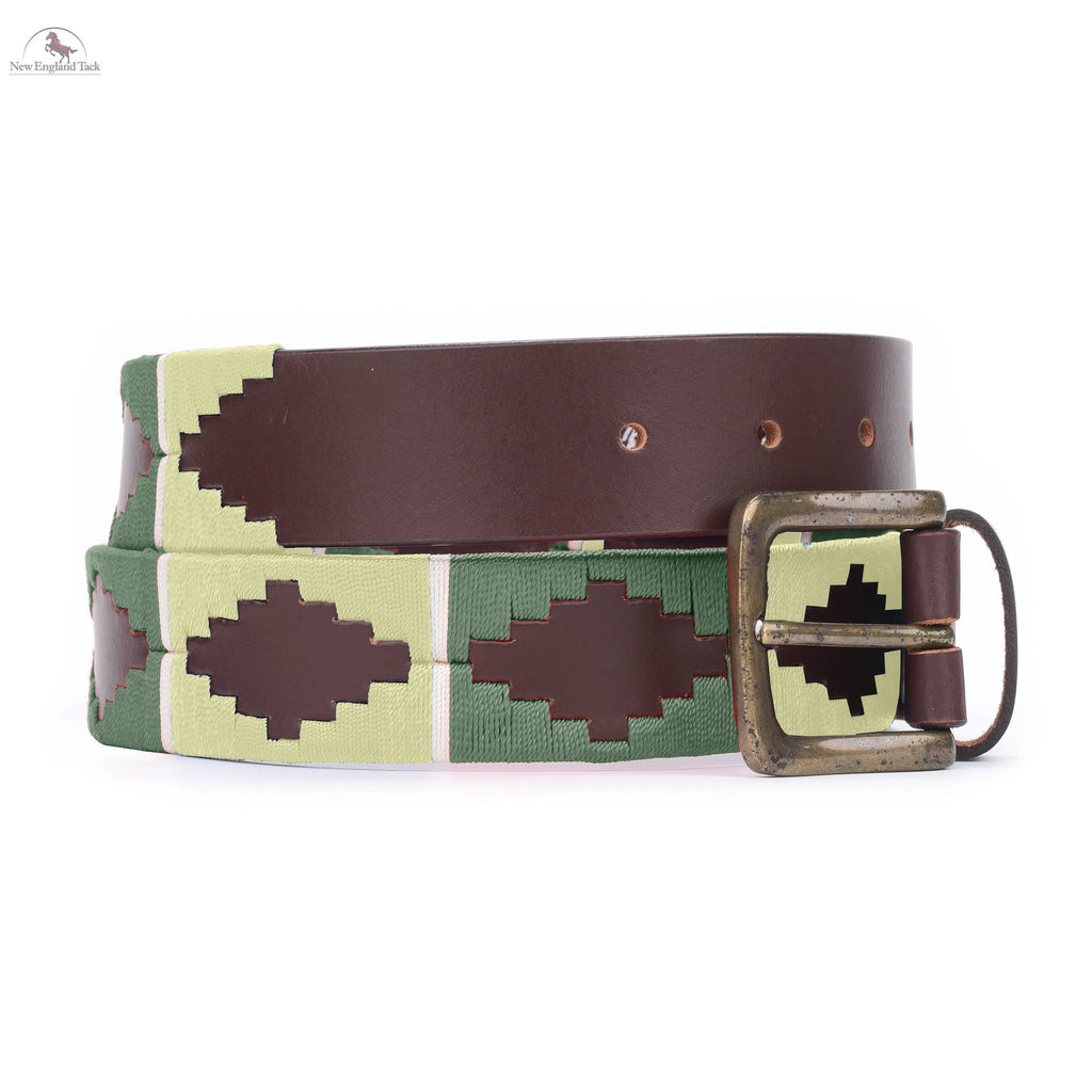 Resistance Polo Belt for Men | Hand Stitched Leather Belt With Colorful Embroidery | Gaucho Style Belt 1.5” Wide NewEngland Tack