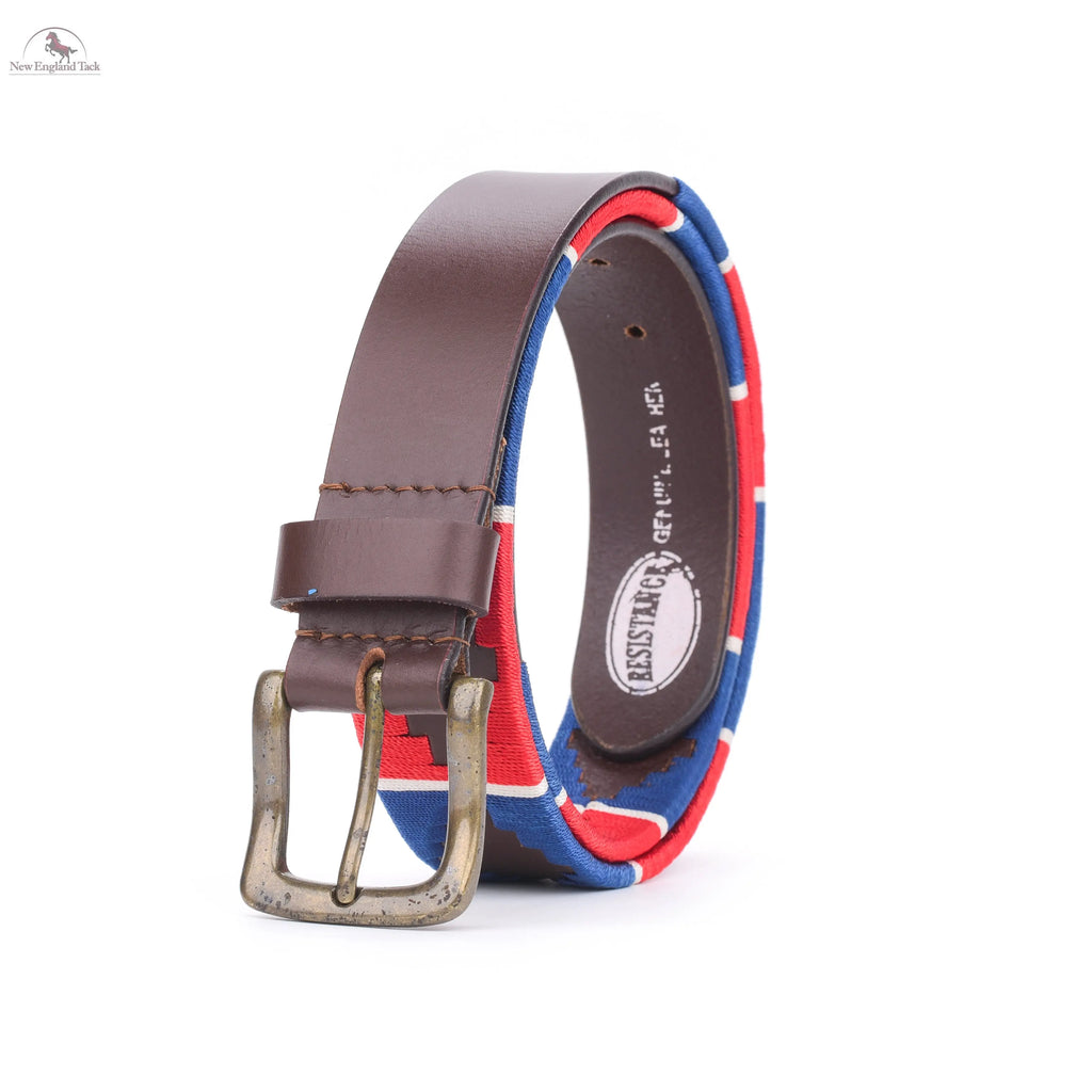 Resistance Polo Belt for Men | Hand Stitched Leather Belt With Colorful Embroidery | Gaucho Style Belt 1.5” Wide NewEngland Tack