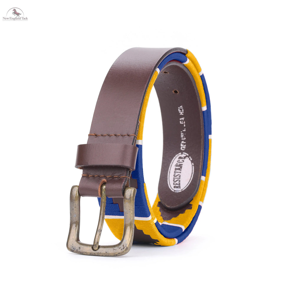 Resistance Polo Belt for Men | Hand Stitched Leather Belt With Colorful Embroidery | Gaucho Style Belt 1.5” Wide NewEngland Tack