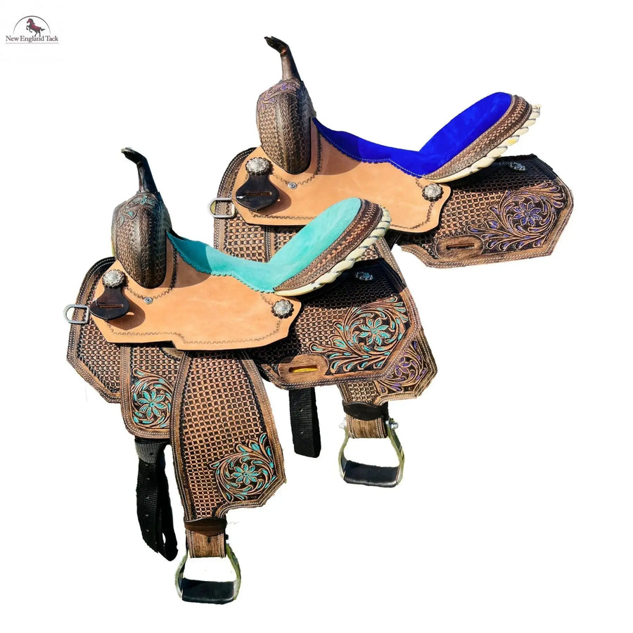 Resistance Premium Leather Western Barrel Saddle with Intricate Tooling NewEngland Tack