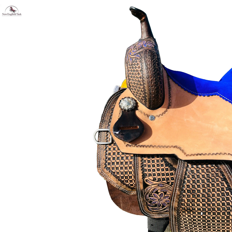 Premium Leather Western Barrel Saddle with Intricate Tooling NewEngland Tack