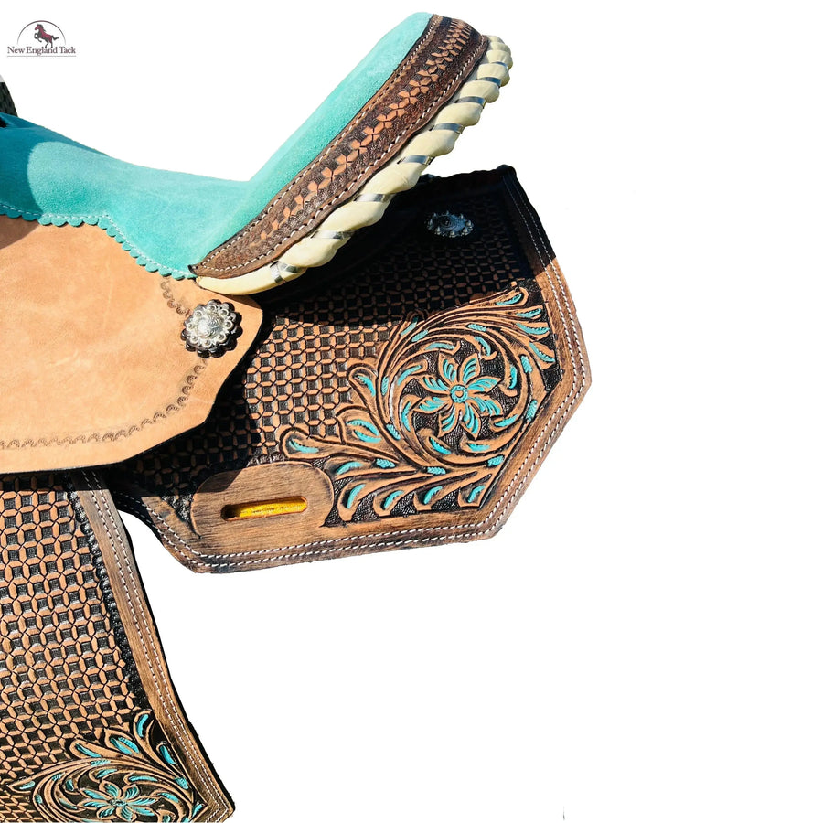 Premium Leather Western Barrel Saddle with Intricate Tooling NewEngland Tack