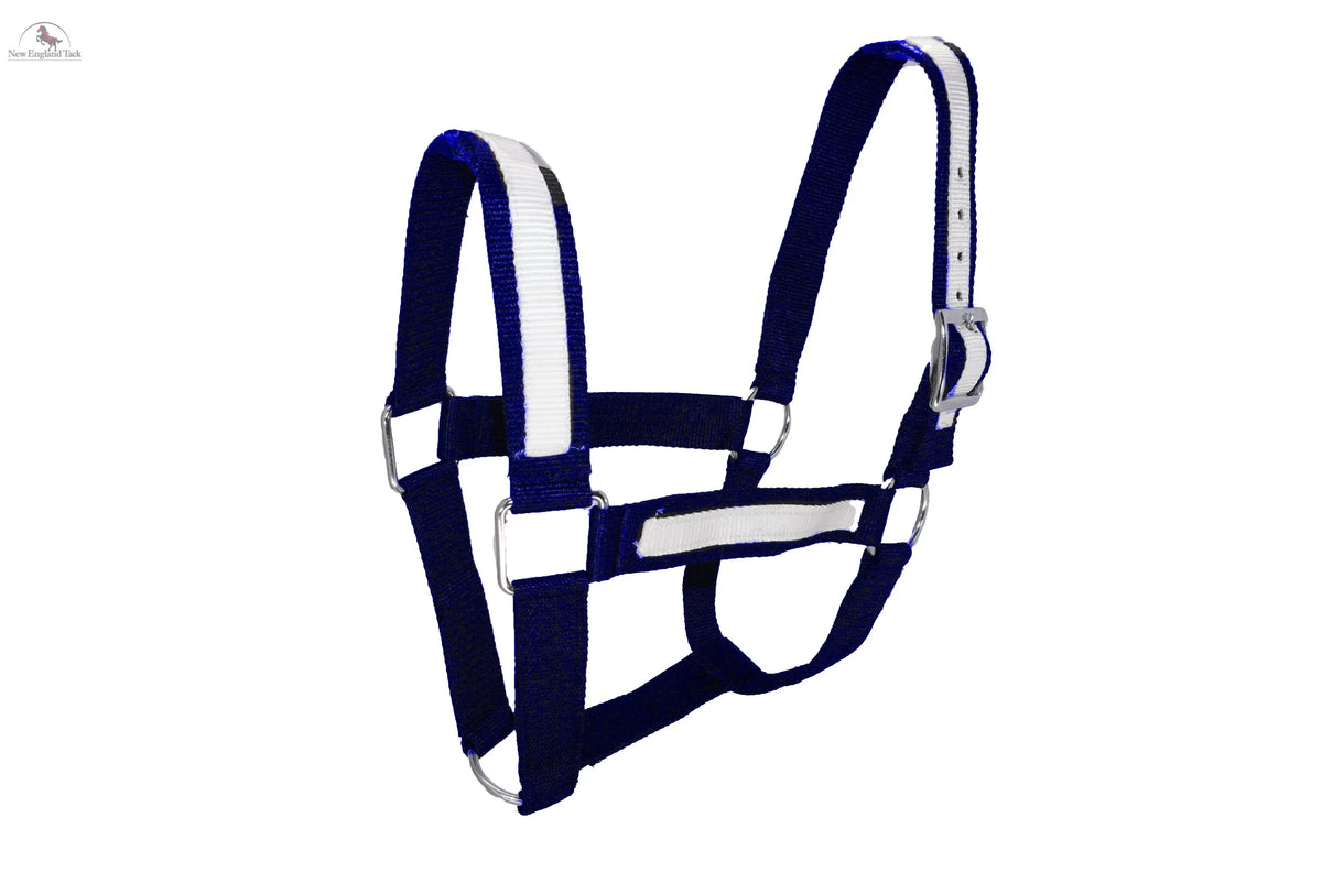 Resistance Premium Nylon Draft Halter with Overlay - Adjustable Horse Halter for Draft Size - Multiple Colors (Navy Blue, Black, Brown, Purple) - SS Hardware NewEngland Tack