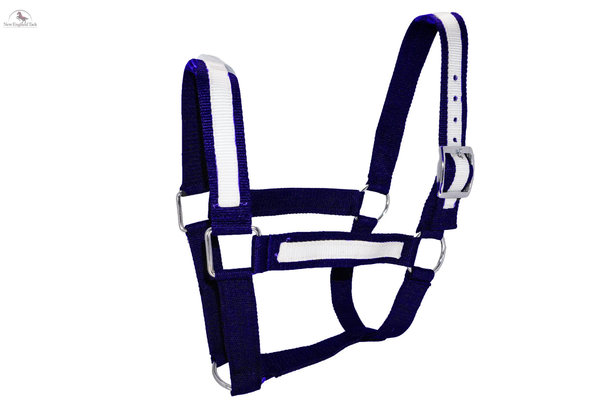 Resistance Premium Nylon Draft Halter with Overlay - Adjustable Horse Halter for Draft Size - Multiple Colors (Navy Blue, Black, Brown, Purple) - SS Hardware NewEngland Tack