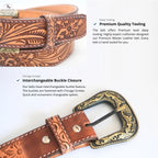 Resistance Premium Western Cowgirl Cowboy Floral Tooled  Argentinian Leather Belt NewEngland Tack