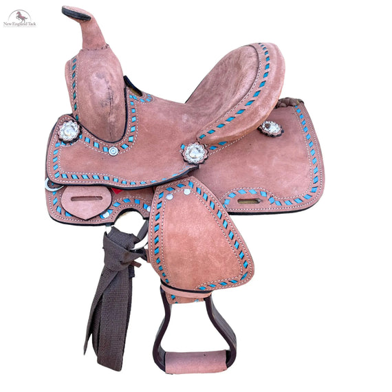 Resistance Rough Out Turquoise Backstitch western Barrel Saddle 8 inch New England