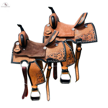Resistance Western Barrel Saddle with Suede Seat Floral & Basketweave Tooling NewEngland Tack