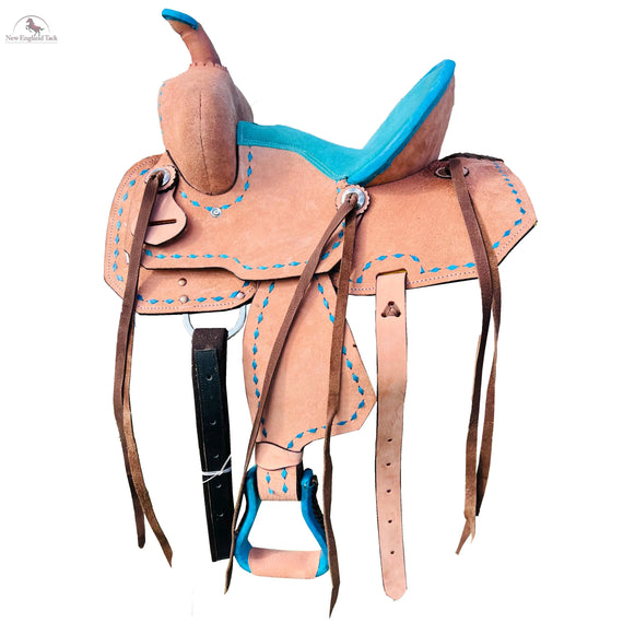 Resistance Western Youth Barrel Horse Roughout Leather Saddle Suede Seat with Brown Laces NewEngland Tack