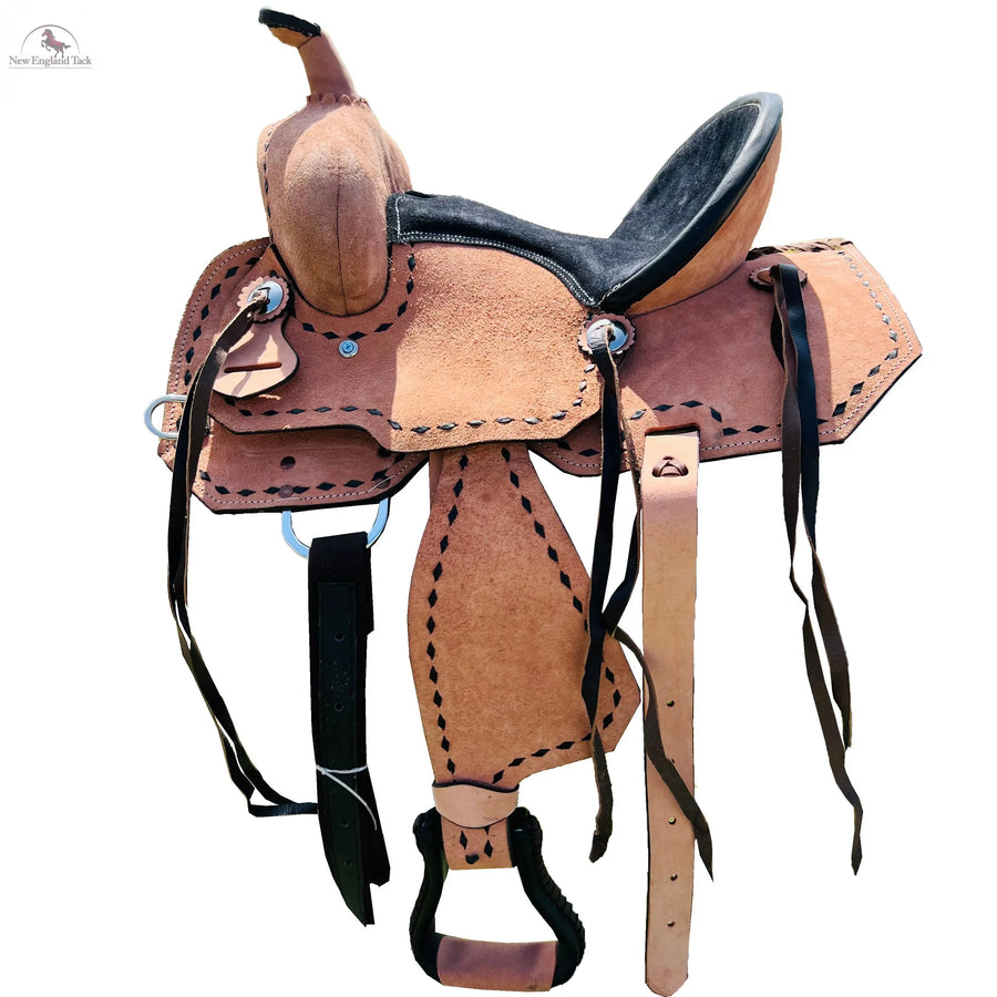 Resistance Western Youth Barrel Horse Roughout Leather Saddle Suede Seat with Brown Laces NewEngland Tack