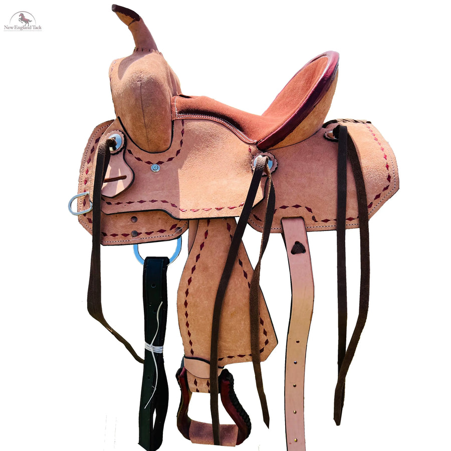 Resistance Western Youth Barrel Horse Roughout Leather Saddle Suede Seat with Brown Laces NewEngland Tack
