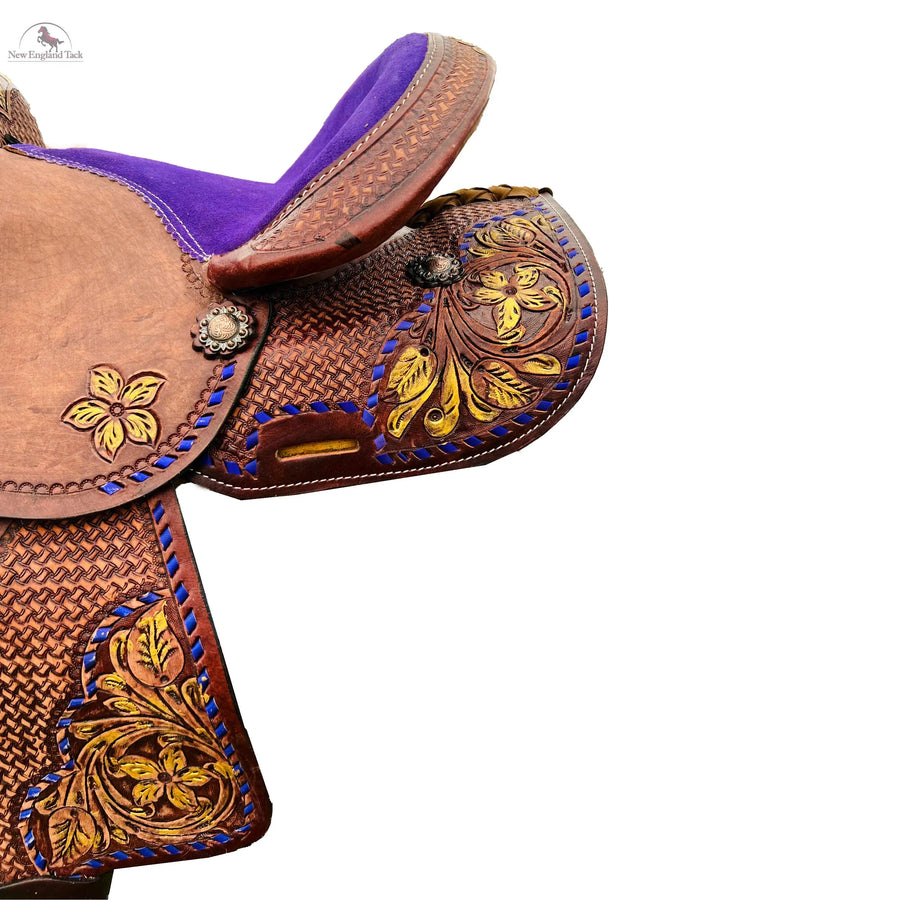 Resistance Youth / Pony Single Skirt Western Barrel Saddle With Floral And Basket Weave Tooling NewEngland Tack
