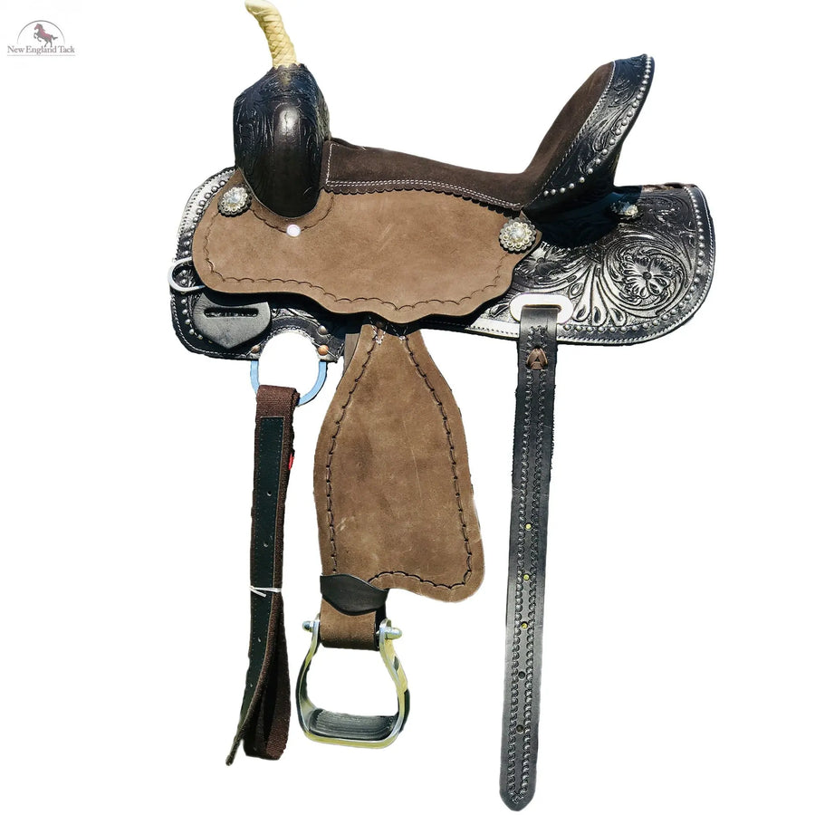 Resistance Youth/Pony Border Tooled Western Barrel Saddle With Floral Tooled Single Skirt NewEngland Tack