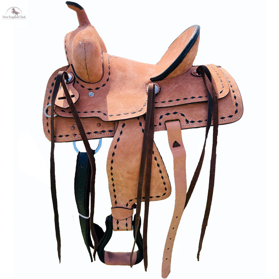 Resistance Youth Ranch Style Roughout Hard Seat Western Saddle Double Skirt NewEngland Tack