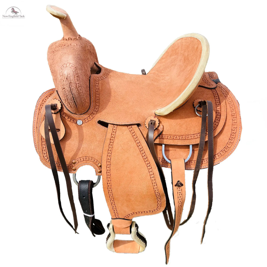 Resistance Youth Rough Out Hard Seat Western  Barrel Saddle With Serpentine Tooling Newenglandtack