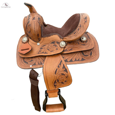 Youth Western Horse Barrel Saddle Horse Floral Tooled Leather 8 "-Pink/Purple/Turquoise/Brown NewEngland Tack