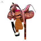 Resistance Youth Western Horse Barrel Saddle For Horse Riding | Floral Tooled With Silver Conchos | Genuine Leather 10" 12" 13" with Free Tackset NewEngland Tack