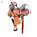 Resistance Youth Western Horse Barrel Saddle For Horse Riding | Floral Tooled With Silver Conchos | Genuine Leather 10" 12" 13" with Free Tackset NewEngland Tack