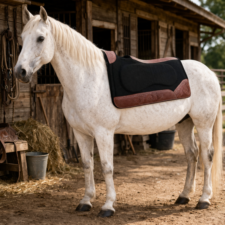 Resistance 31 x 32 Felt Gel Saddle Pad 1" Contoured Wither Relief Western Tooled