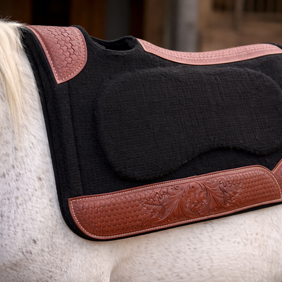 Resistance 31 x 32 Felt Gel Saddle Pad 1" Contoured Wither Relief Western Tooled